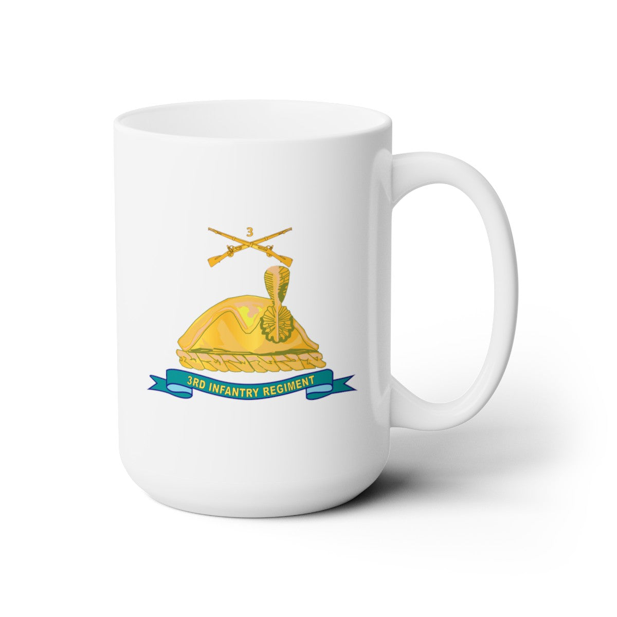 White Ceramic Mug 15oz - Army - 3rd Infantry Regiment - Gold - w Br - Ribbon