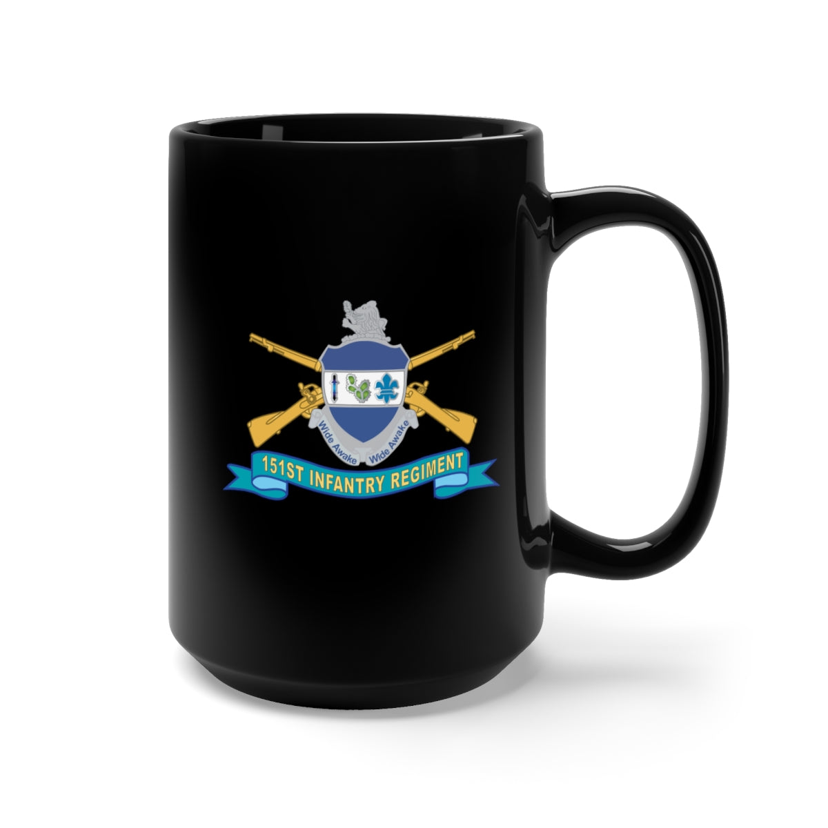 Black Mug 15oz - Army - 151st Infantry Regiment w Br - DUI - Ribbon X 300