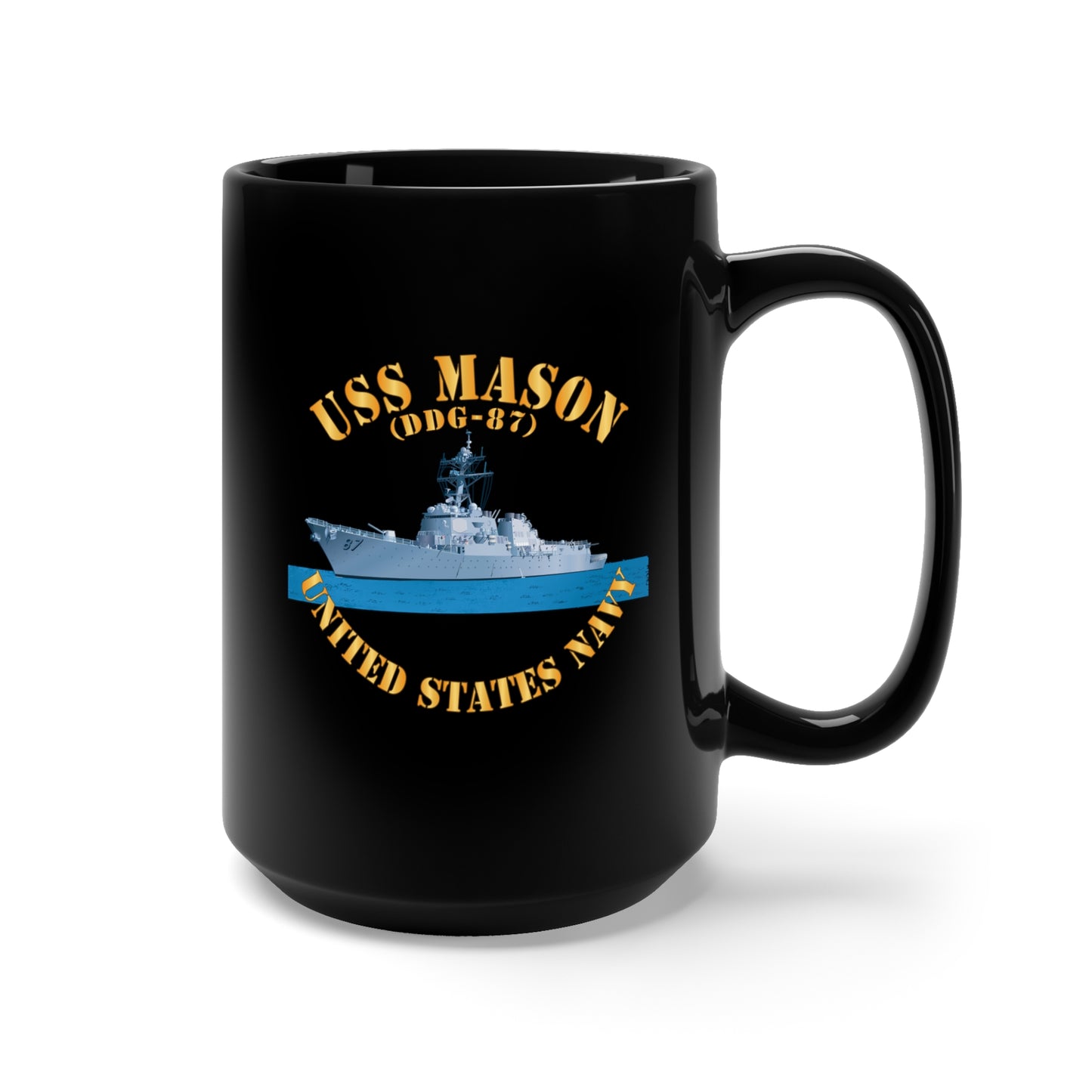 Black Mug 15oz - USS Mason Ship - DDG-87 w Sea X 300