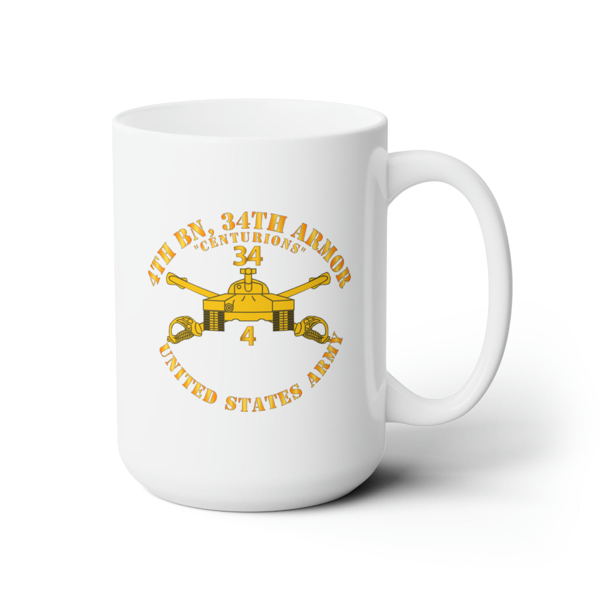 White Ceramic Mug 15oz - Army - 4th Bn, 34th Armor - Centurions  - Armor Branch