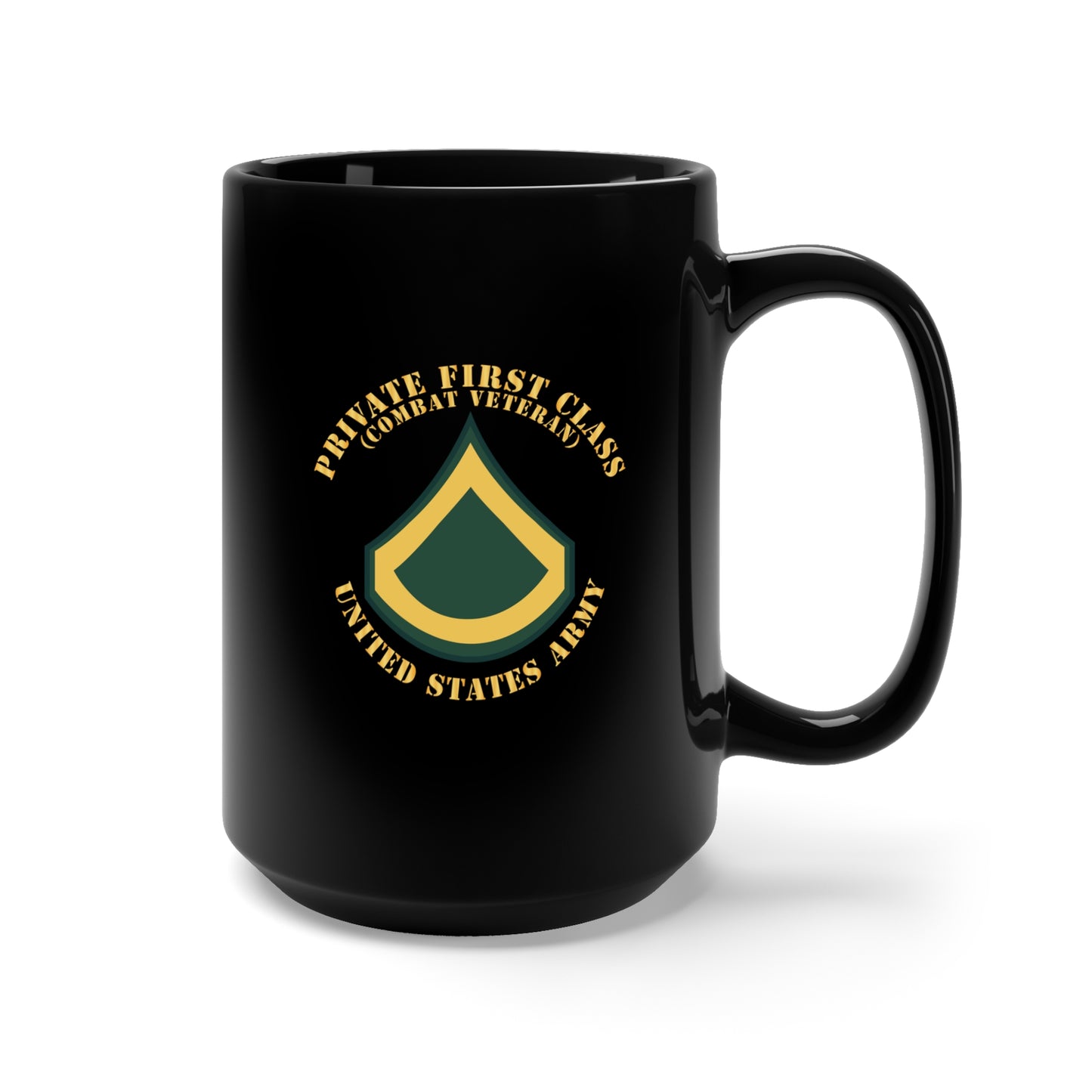 Black Mug 15oz - Army - Private First Class - PFC - Combat Veteran - Flat