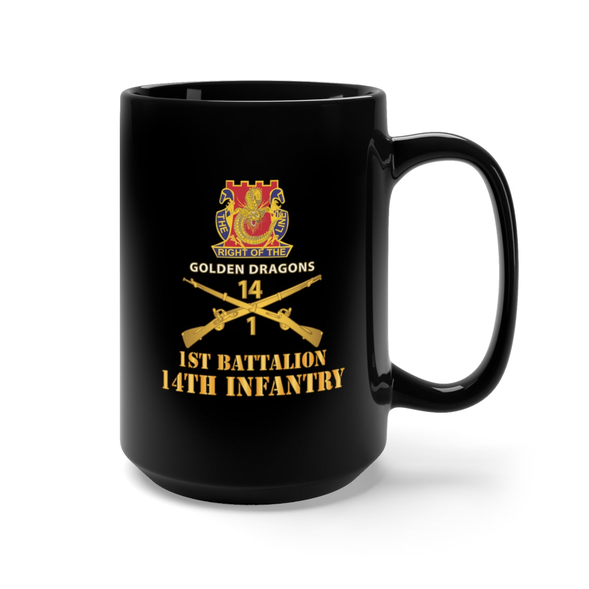 Black Mug 15oz - Army - 1st Bn 14th Infantry w DUI - Inf Branch X 300