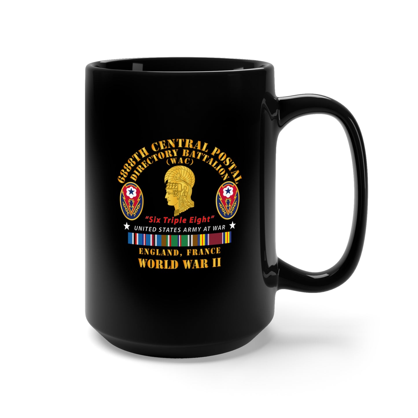 Black Mug 15oz - Army - 6888th Central Postal Directory Battalion - WWII w EU SVC