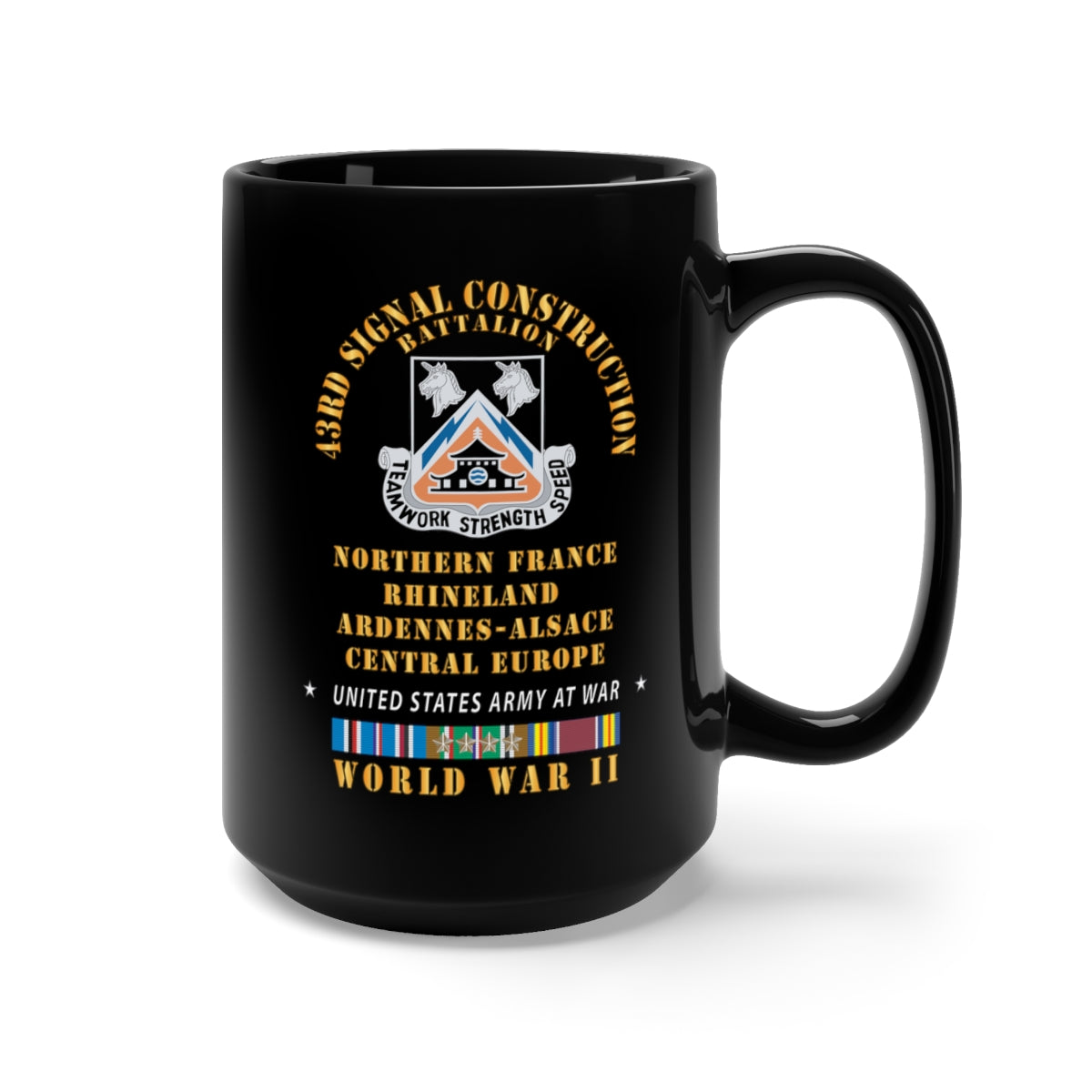 Black Mug 15oz - 43rd Signal Battalion - Central Europe - Rhineland EUR WWII w EUR Svc X 300
