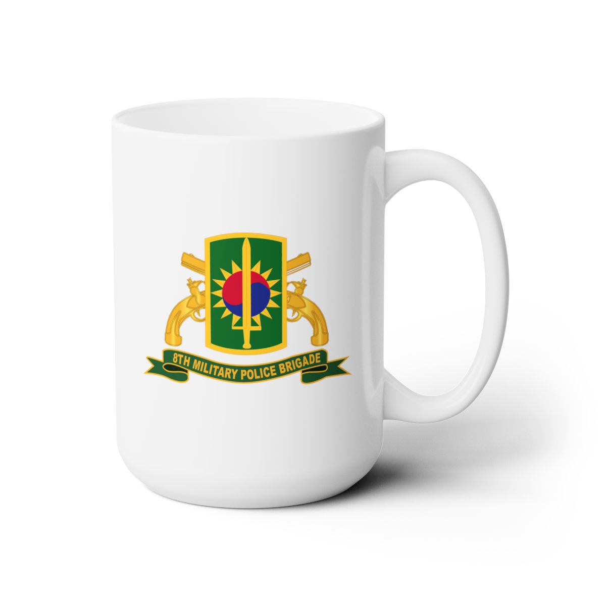 White Ceramic Mug 15oz - Army - 8th Military Police Brigade - SSI w Br - Ribbon