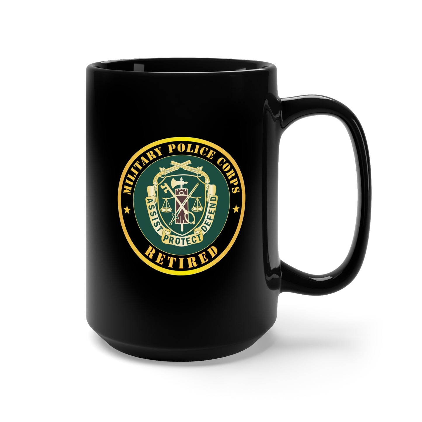 Black Mug 15oz - Army - Military Police Corps Regimental Crest - Retired X 300