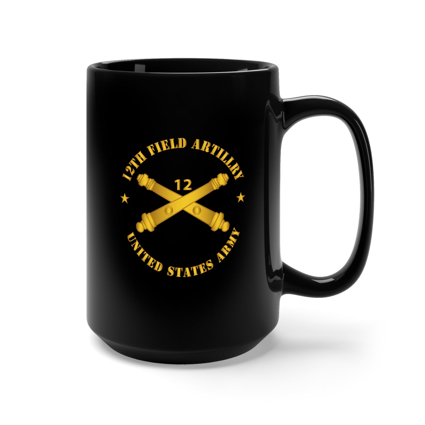 Black Mug 15oz - Army - 12th Artillery Regiment w Branch - US Army