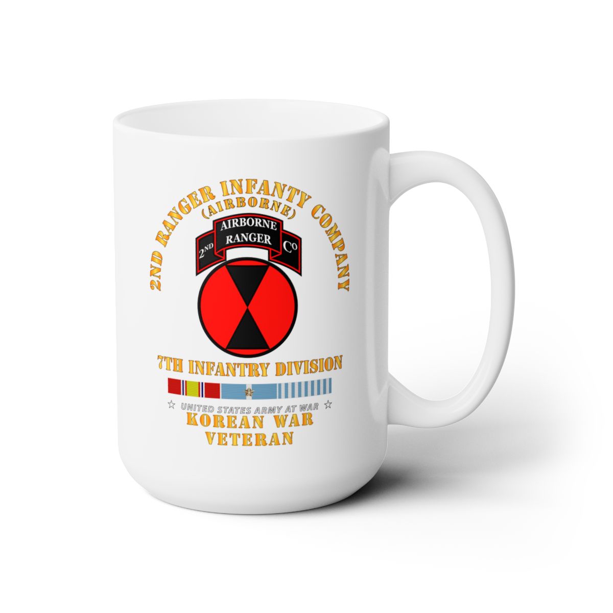White Ceramic Mug 15oz - Army - 2nd Ranger Inf Company - 7th ID w KOREA SVC X 300