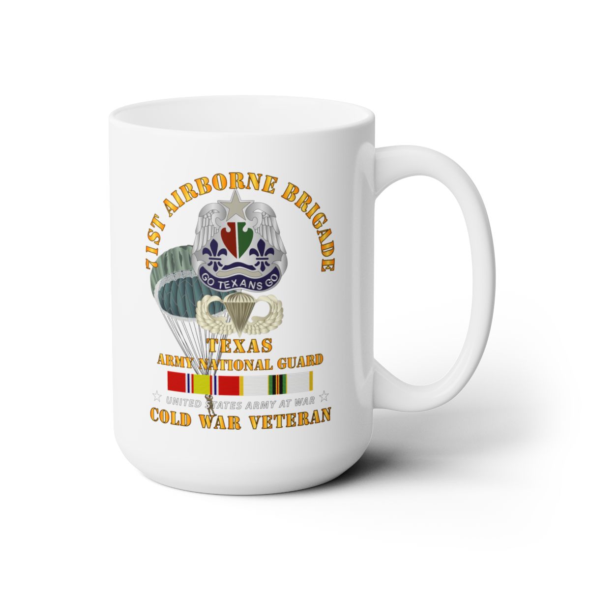White Ceramic Mug 15oz - Army - 1st Airborne Brigade - TXARNG - Cold War Veteran w COLD SVC  X 300