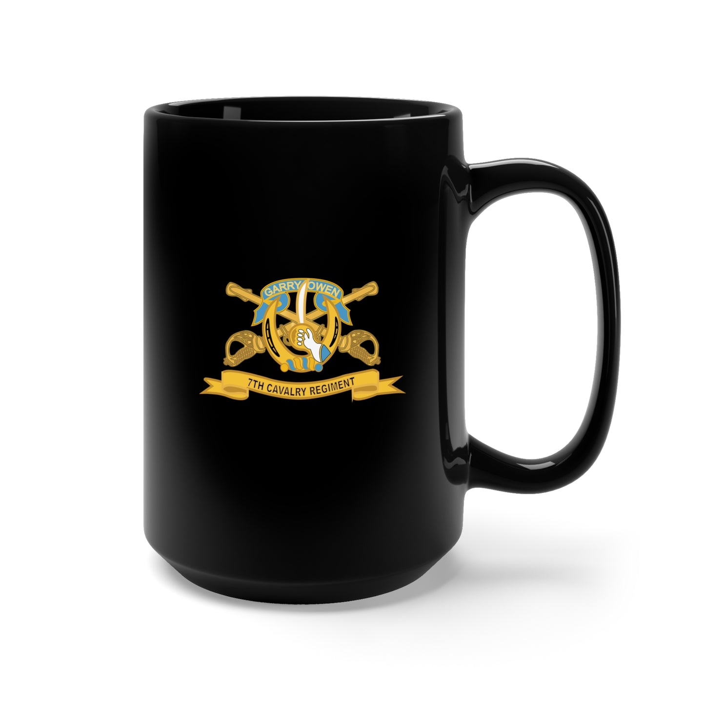 Black Mug 15oz - Army  - 7th Cavalry Regiment w Br - Ribbon