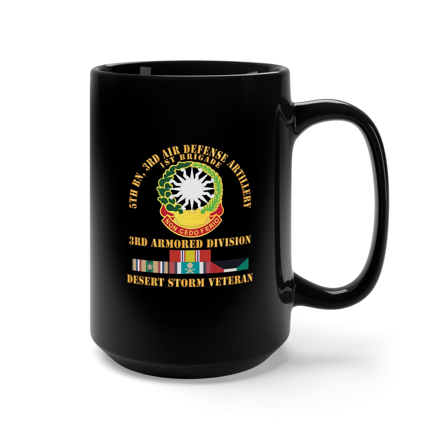 Black Mug 15oz - Army - 5th Bn, 3rd ADA - 3rd Armored Divi - Desert Storm Veteran X 300