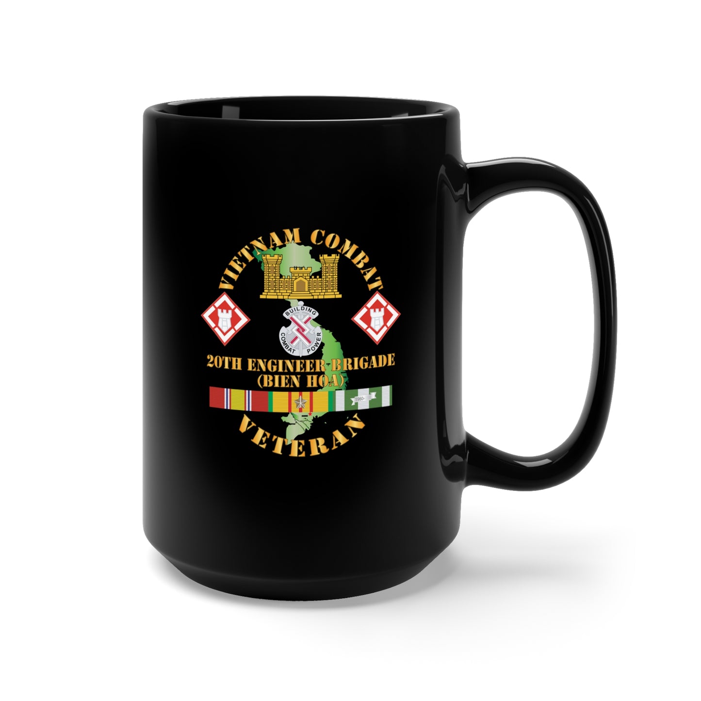 Black Mug 15oz - Army - Vietnam Combat Veteran w 20th Engineer Brigade  SSI - BIEN HOA X 300