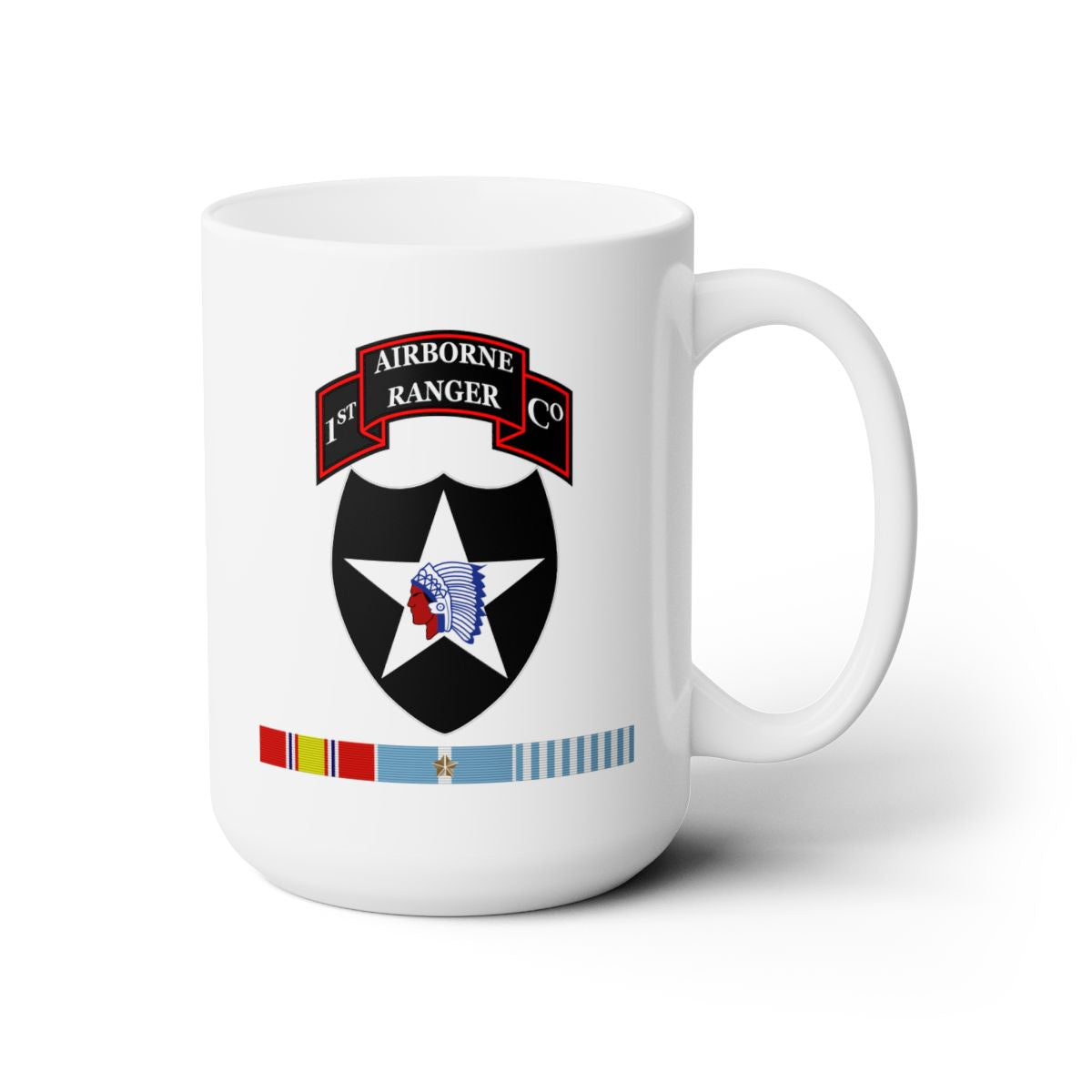 White Ceramic Mug 15oz - 1st Ranger Infantry Co - 2nd ID SSI w KOREA SVC X 300