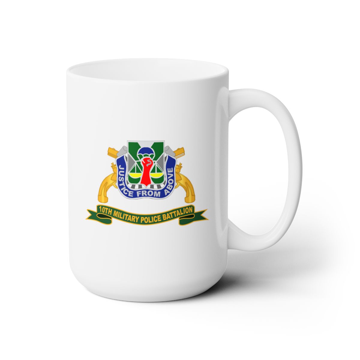 White Ceramic Mug 15oz - Army - 10th Military Police Battalion w Br - Ribbon