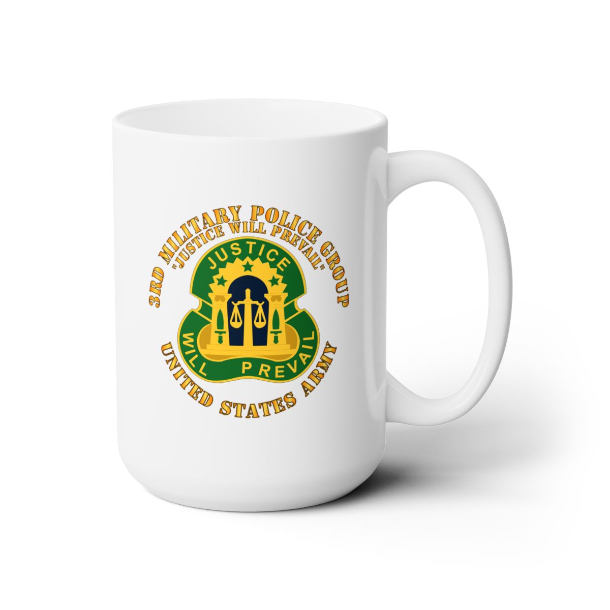 White Ceramic Mug 15oz - Army - 3rd Military Police Group - DUI - Justice Will Prevail