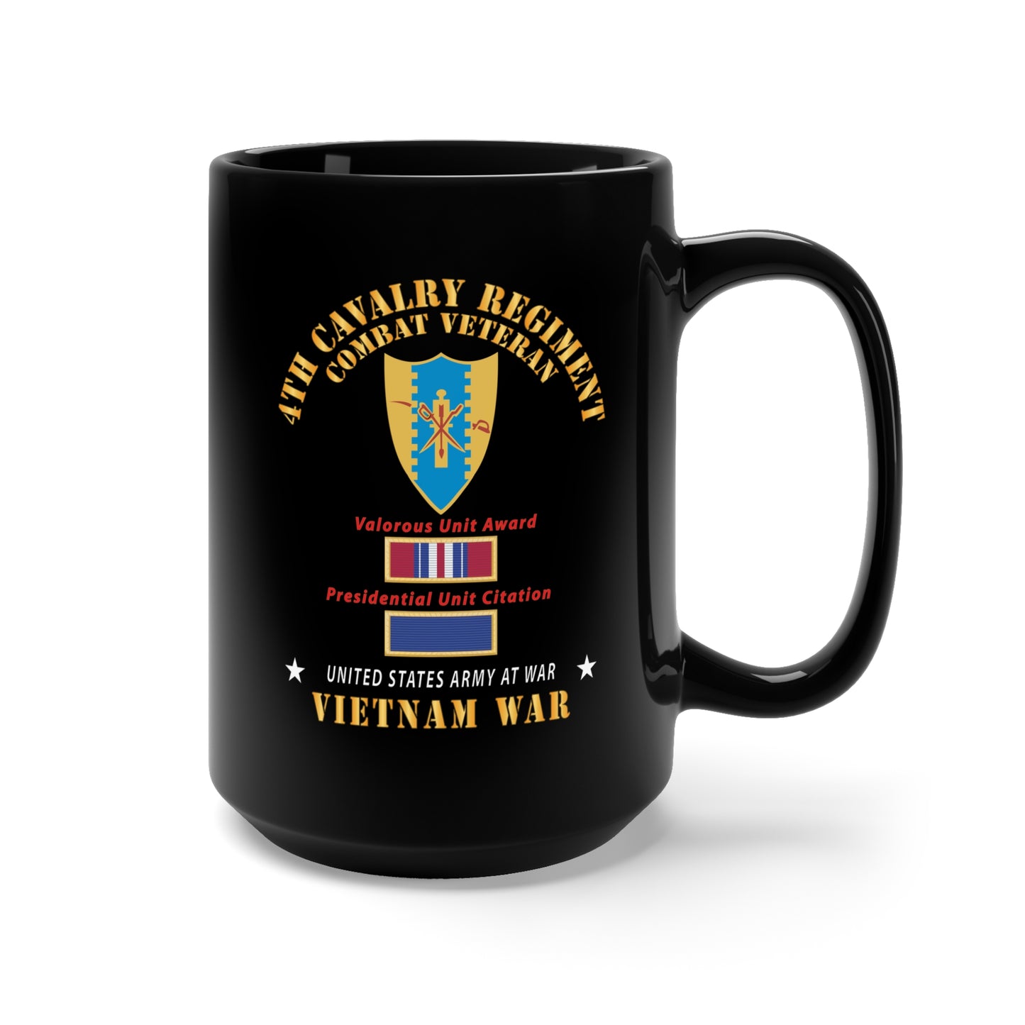 Black Mug 15oz - 4th Cavalry Regiment - Vietnam War w PUC and VUA X 300