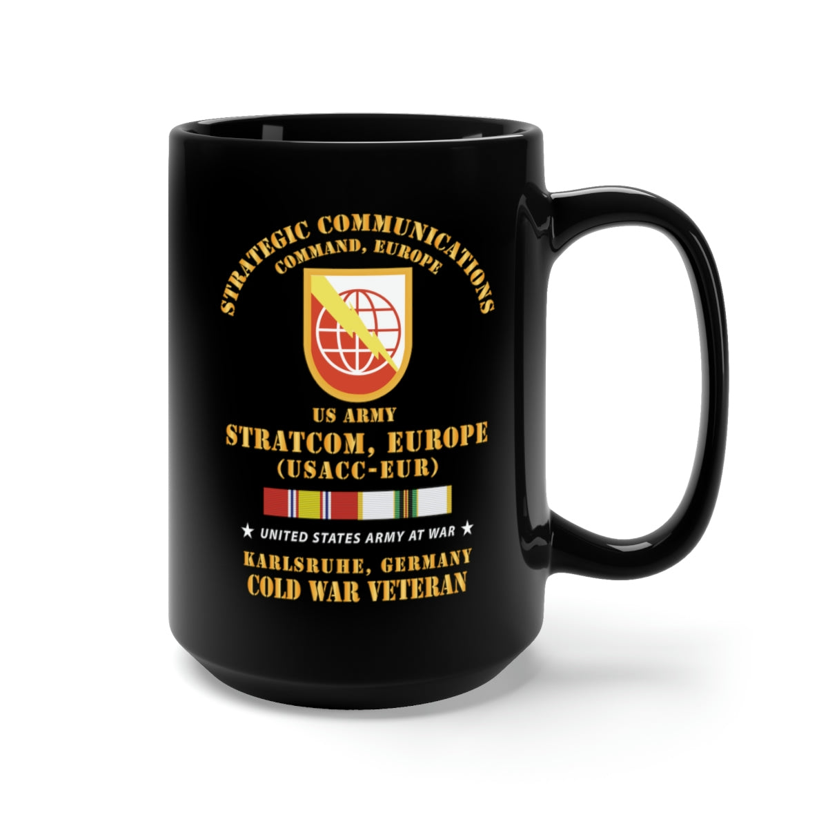 Black Mug 15oz - Army - SSI, USA STRATCOM, Eur, Karlsruhe, Germany w Cold Svc X 300