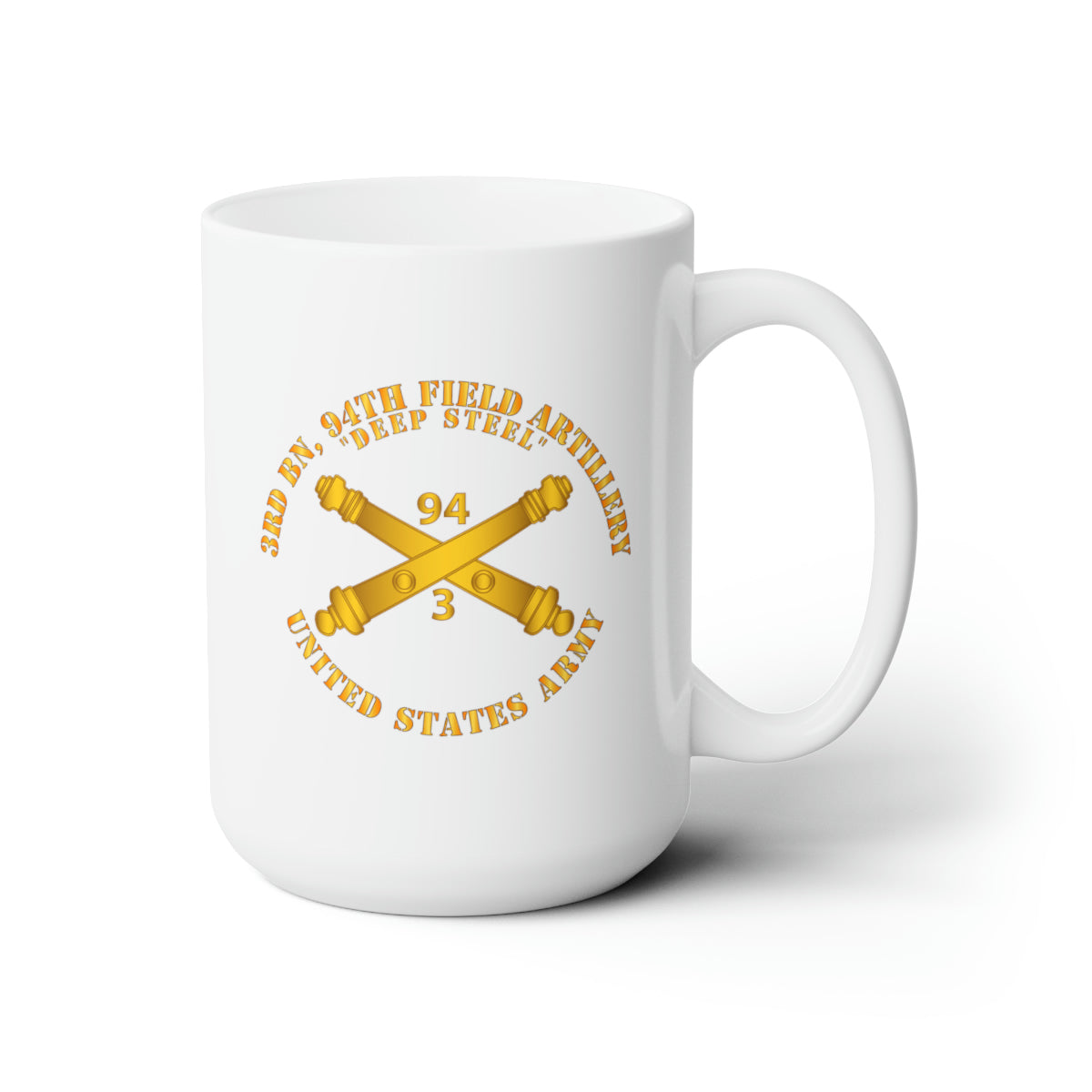 White Ceramic Mug 15oz - Army - 3rd Bn, 94th Field Artillery Regiment - Deep Steel w Arty Branch