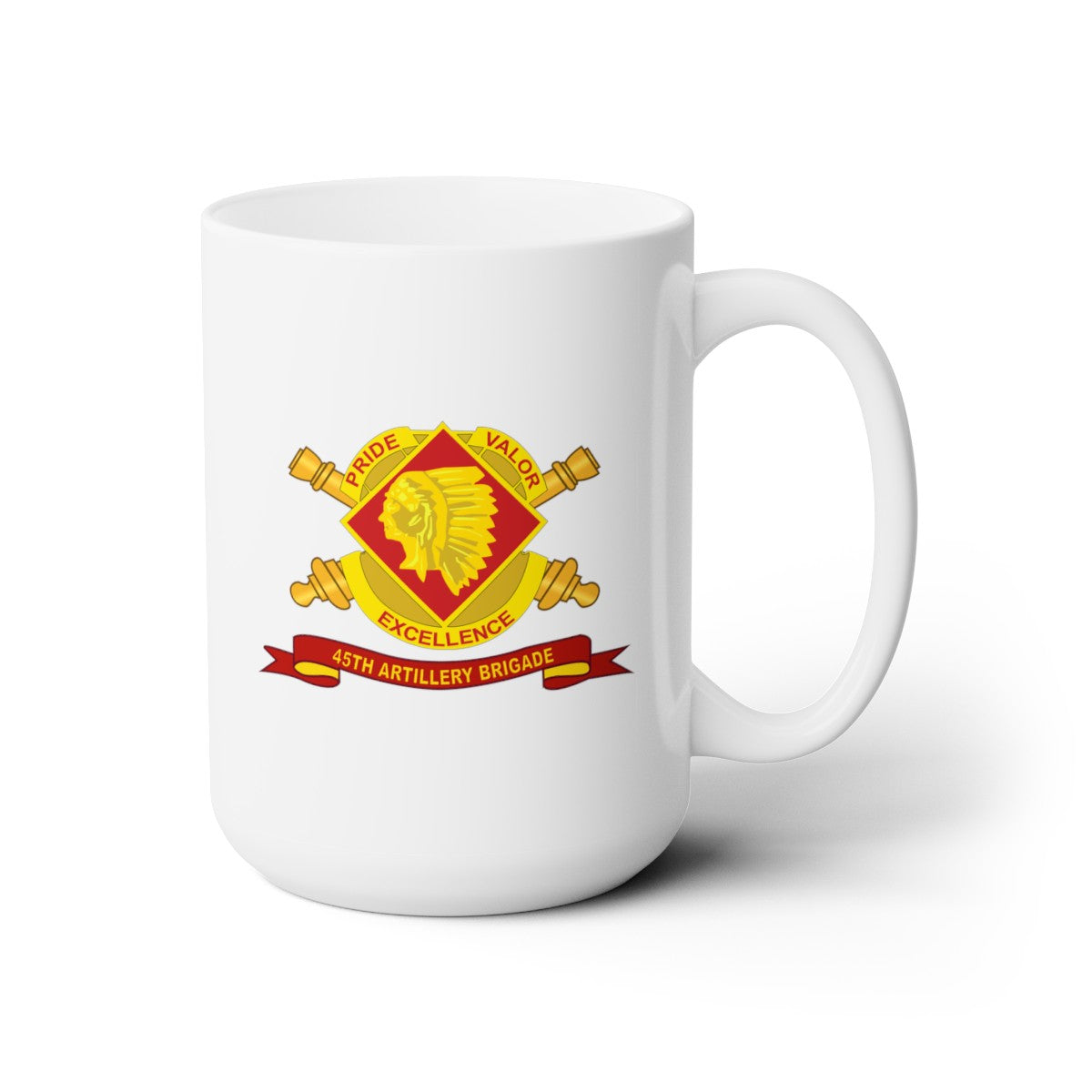 White Ceramic Mug 15oz - Army - 45th Artillery Brigade w Br - Ribbon