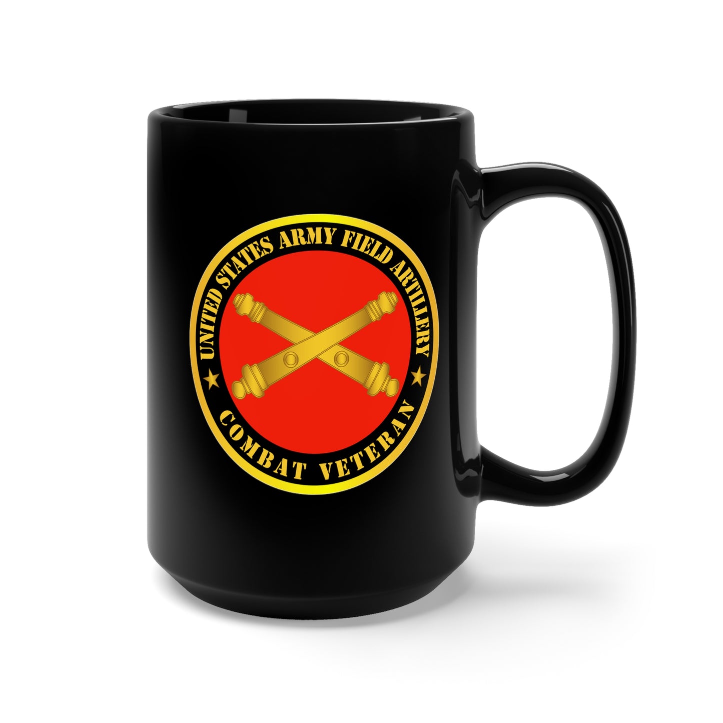 Black Mug 15oz - US Army Field Artillery Combat Veteran w Branch