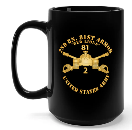 Black Mug 15oz - 2nd Bn, 81st Armor - Red Lions- Armor Branch X 300