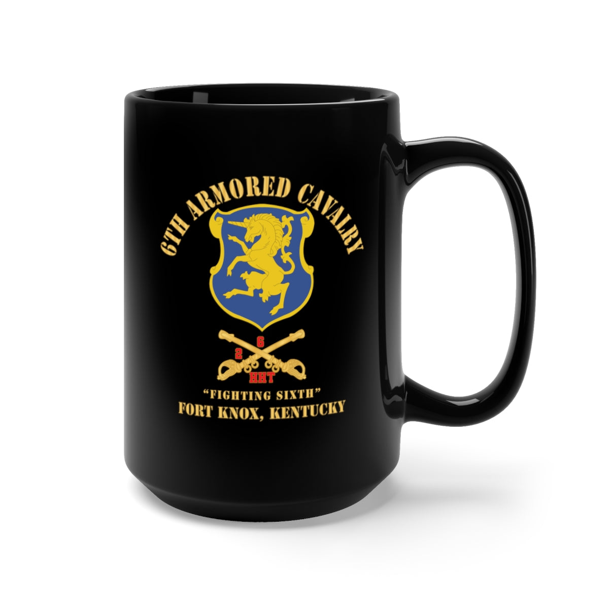 Black Mug 15oz - Army - 6th ACR w Cav Br Ft Knox Kentucky - Red Txt X 300